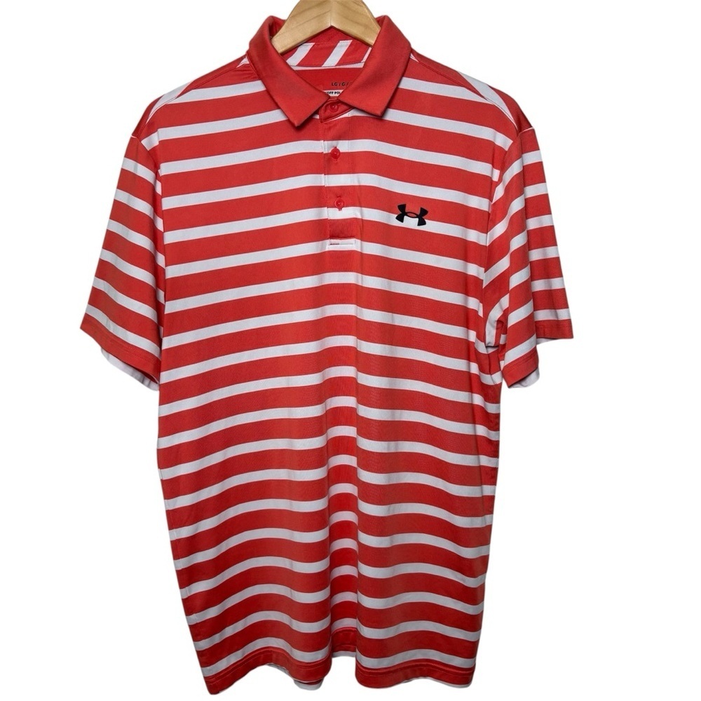 Under Armour Golf Polo Shirt Men Large Performance Playoff Orange White Stripes